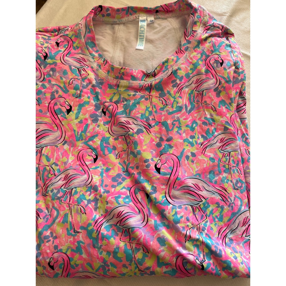 BeachTime‎ Womens Rash Guard Small Pink Flamingo Abstract Print Long Sleeve Swim